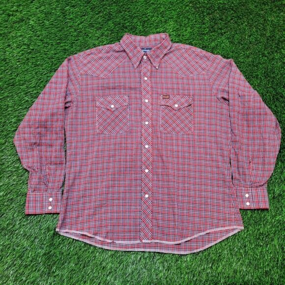 Vintage 80s Wrangler Pearl Snap Western Shirt Mens XL USA Made Plaid Check - Picture 1 of 15